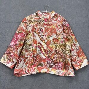 Chicos Blouse‎ Womens 3 Pink Geometric Print Lightweight Button Up Long Sleeve